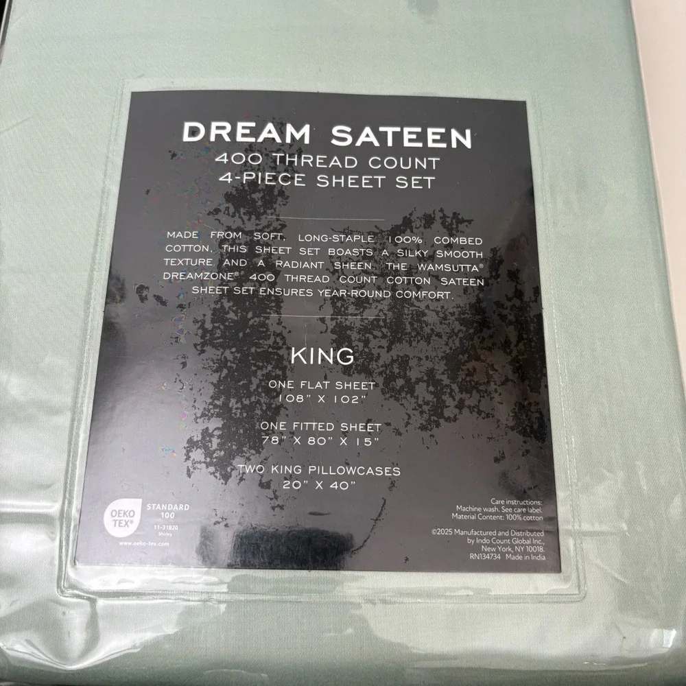 Wamsutta Dream Zone 400TC King Size Sheet Set Cotton Dream Sateen Mint Green New